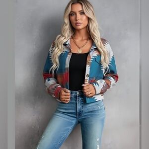 Geo Print Drop Shoulder Jacket